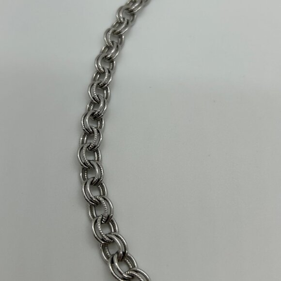 Vintage Chunky Silver-tone Chain Necklace Double Link Statement Chainmaille 20" - Picture 7 of 14